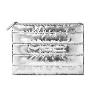 MAC Silver Quilted Puffy Zipper Cosmetic Pouch